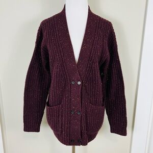 Wool Blend Burgundy Knit Cardigan